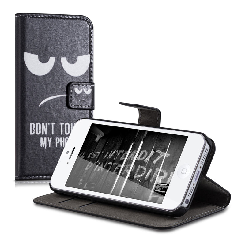 kwmobile Wallet Case kompatibel mit Apple iPhone SE (1.Gen 2016) / iPhone 5 / iPhone 5S Hülle - Cover mit Ständer und Kartenfächern - Ranken Schmetterling