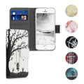 kwmobile Wallet Case kompatibel mit Apple iPhone SE (1.Gen 2016) / iPhone 5 / iPhone 5S Hülle - Cover mit Ständer und Kartenfächern - Mädchen Baumschaukel Schwarz Weiß Schwarz  [dsg31]