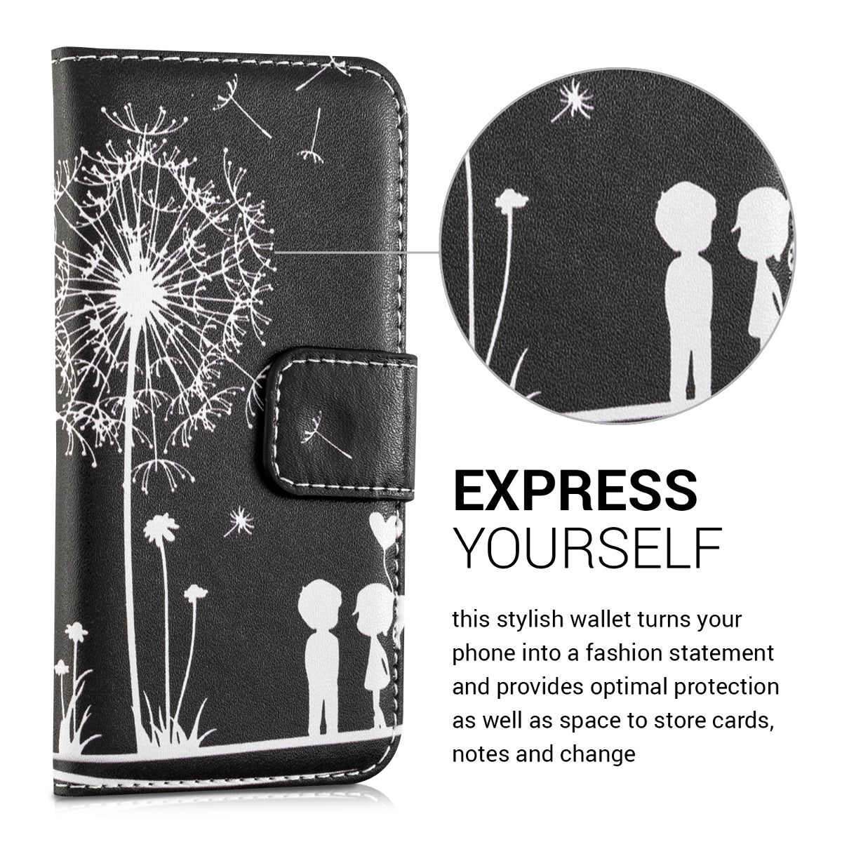kwmobile Wallet Case kompatibel mit Apple iPhone SE (1.Gen 2016) / iPhone 5 / iPhone 5S Hülle - Cover mit Ständer und Kartenfächern - Ranken Schmetterling