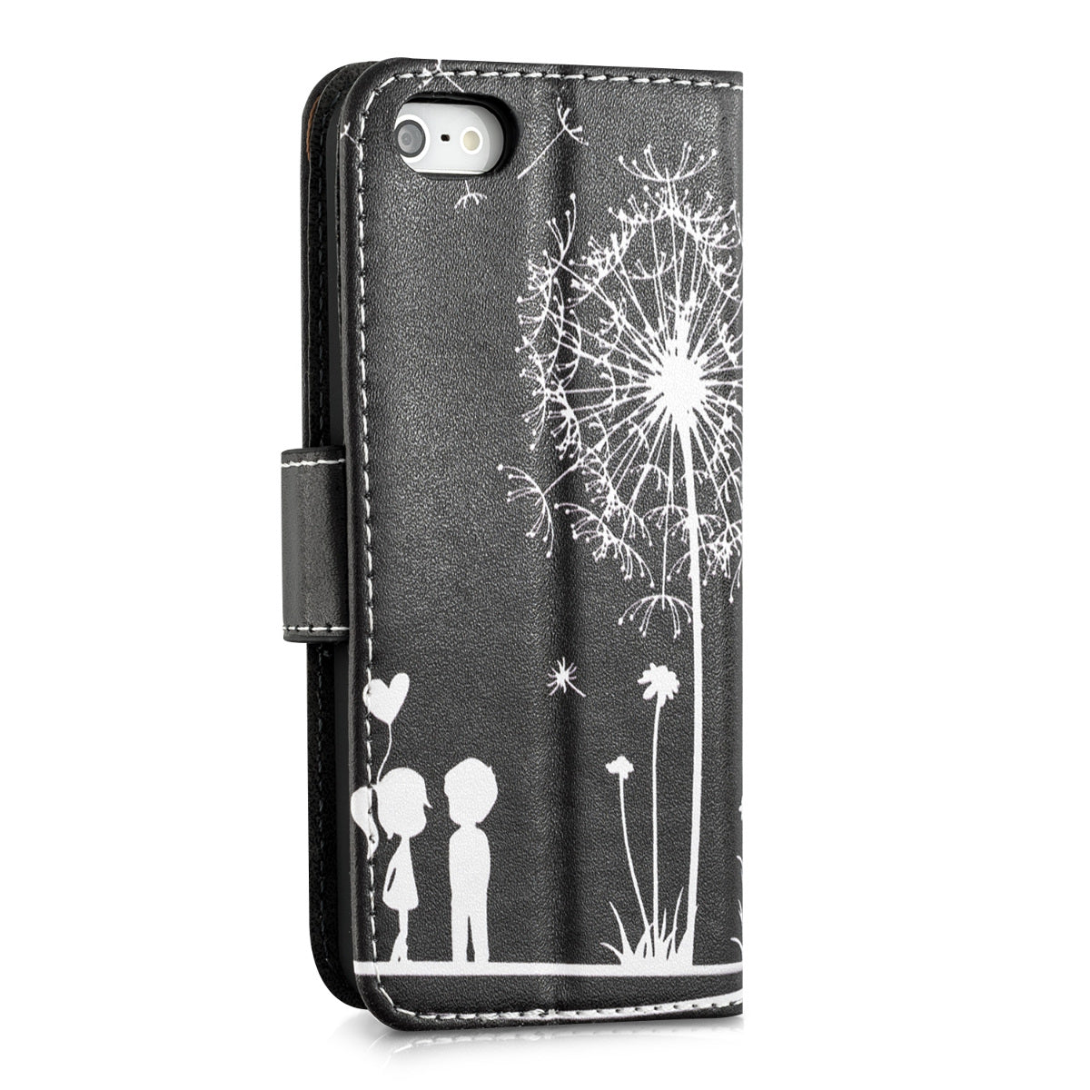kwmobile Wallet Case kompatibel mit Apple iPhone SE (1.Gen 2016) / iPhone 5 / iPhone 5S Hülle - Cover mit Ständer und Kartenfächern - Ranken Schmetterling