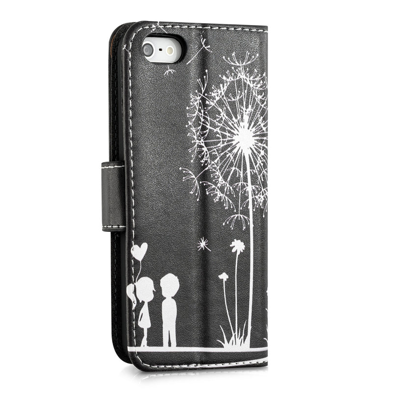 kwmobile Wallet Case kompatibel mit Apple iPhone SE (1.Gen 2016) / iPhone 5 / iPhone 5S Hülle - Cover mit Ständer und Kartenfächern - Ranken Schmetterling
