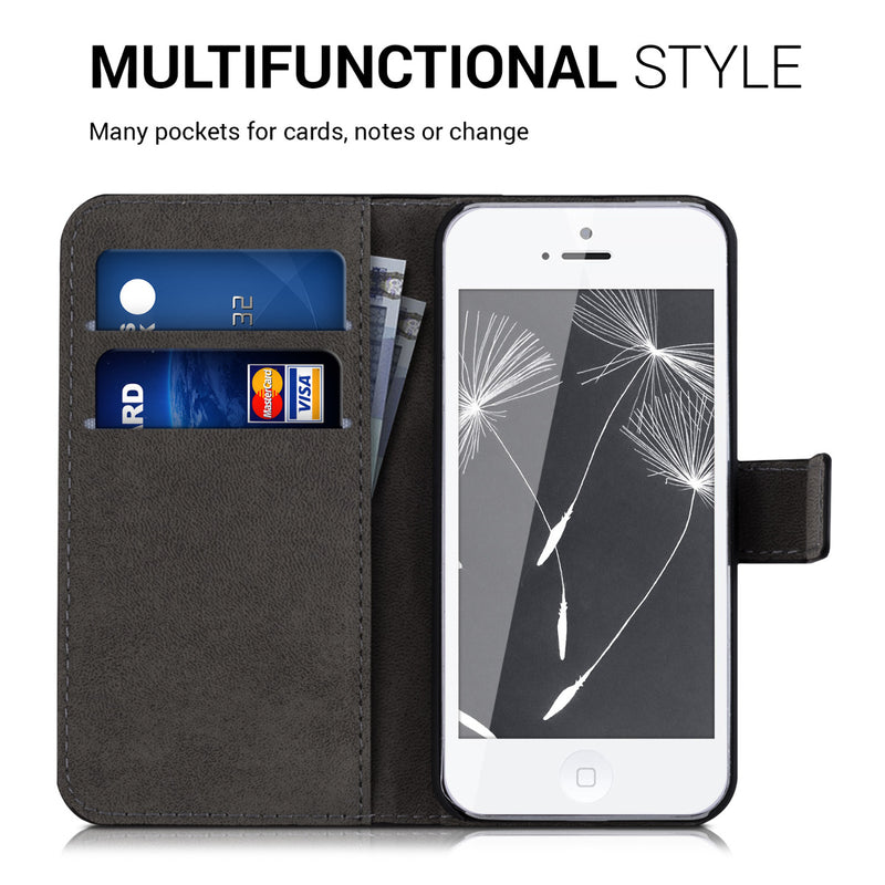 kwmobile Wallet Case kompatibel mit Apple iPhone SE (1.Gen 2016) / iPhone 5 / iPhone 5S Hülle - Cover mit Ständer und Kartenfächern - Ranken Schmetterling