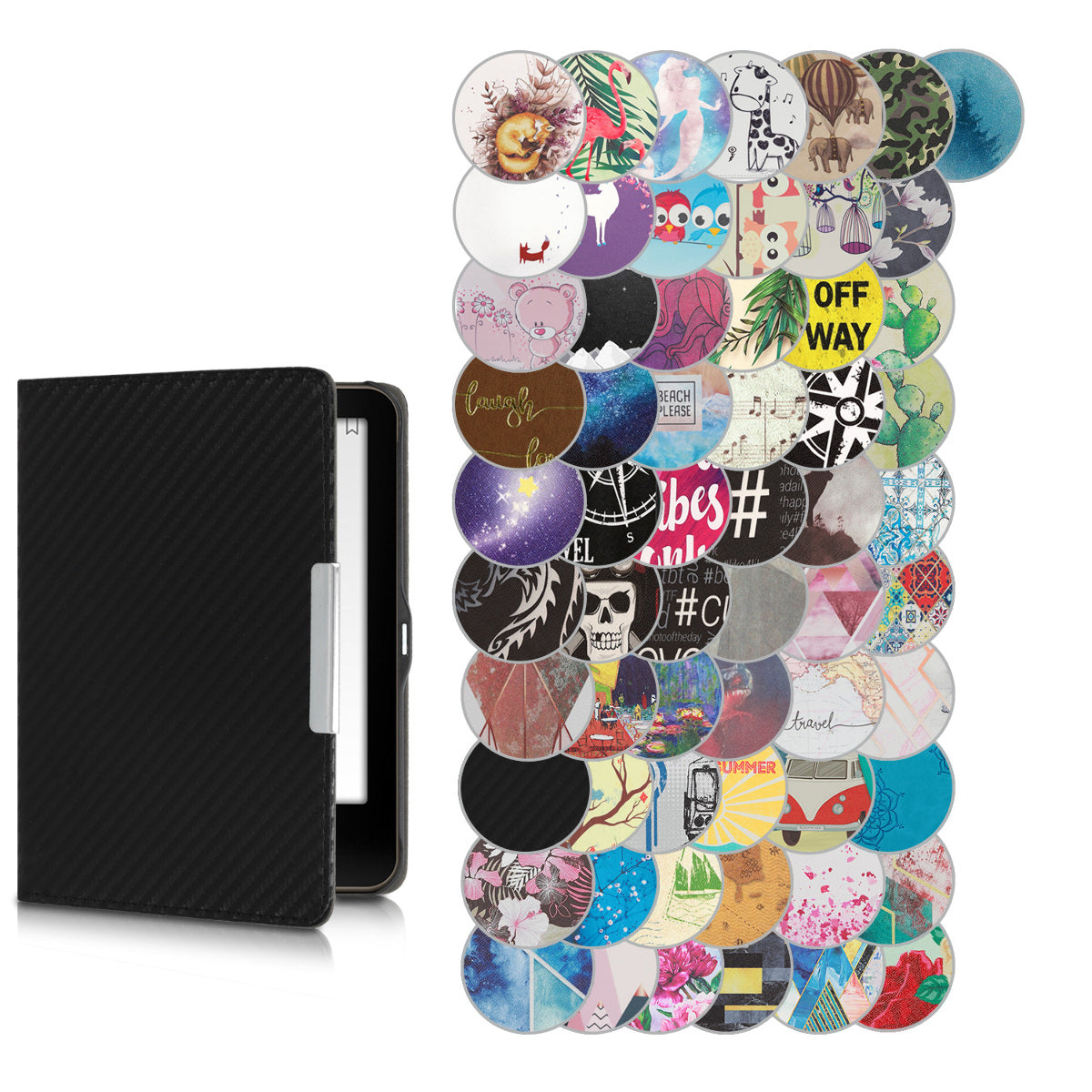 kwmobile Klapphülle kompatibel mit Tolino Vision 1 / 2 / 3 / 4 HD Hülle - eReader Case - Travel Schriftzug Schwarz Mehrfarbig Schwarz  [dsg44]