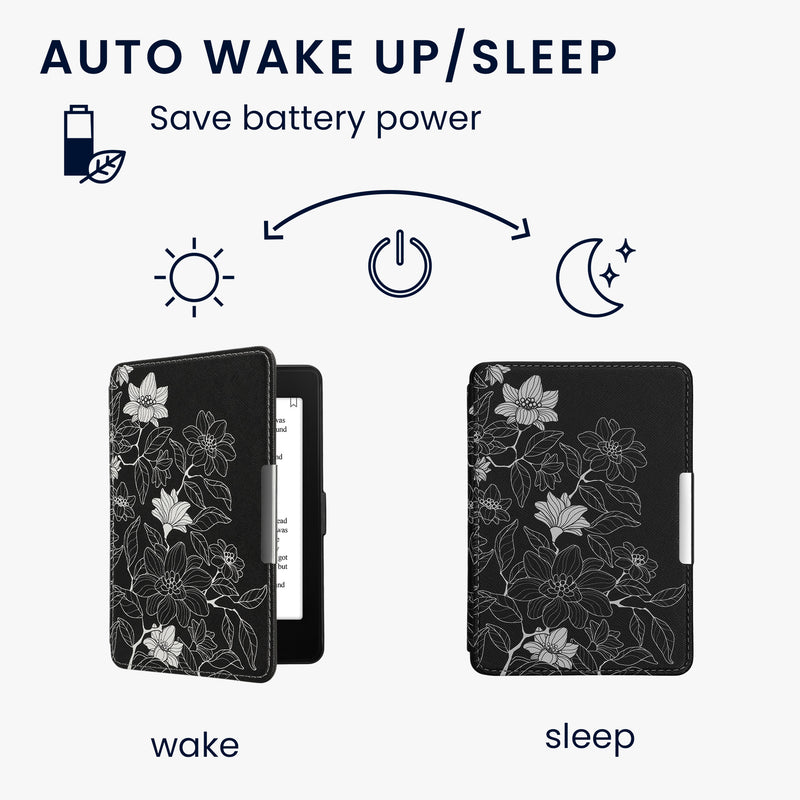 kwmobile Schutzhülle für Amazon Kindle Paperwhite Hülle - eReader Flip Case mit Auto Sleep Funktion - Galaxie Baum Wiese