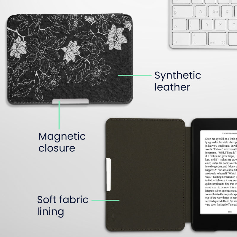 kwmobile Schutzhülle für Amazon Kindle Paperwhite Hülle - eReader Flip Case mit Auto Sleep Funktion - Galaxie Baum Wiese
