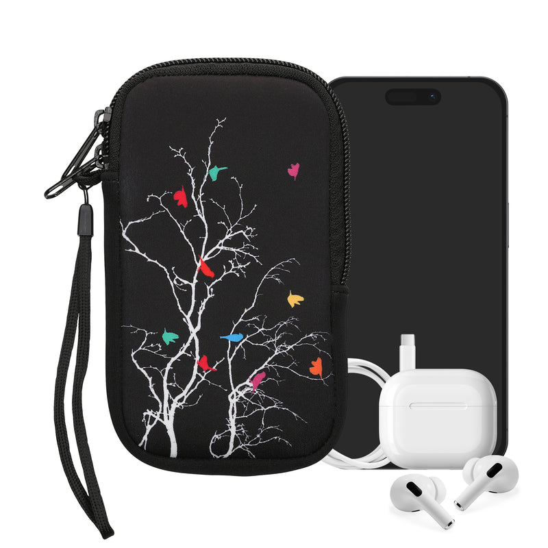 kwmobile Handytasche für Smartphones - Handy Tasche Hülle Cover Case Schutzhülle - Vögel Ast - 15,2 x 8,3 cm Innenmaße