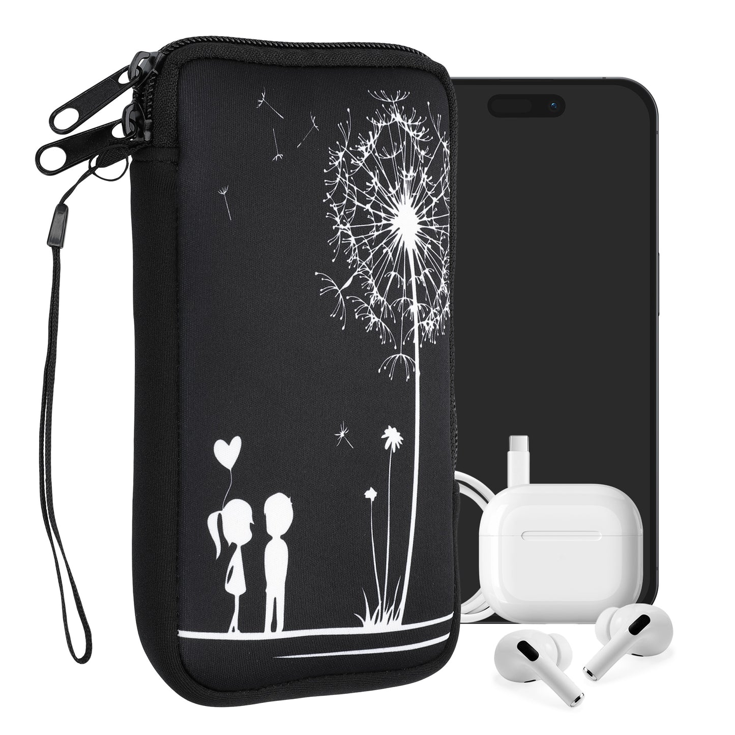 kwmobile Handytasche für Smartphones - Handy Tasche Hülle Cover Case Schutzhülle - Vögel Ast - 15,2 x 8,3 cm Innenmaße
