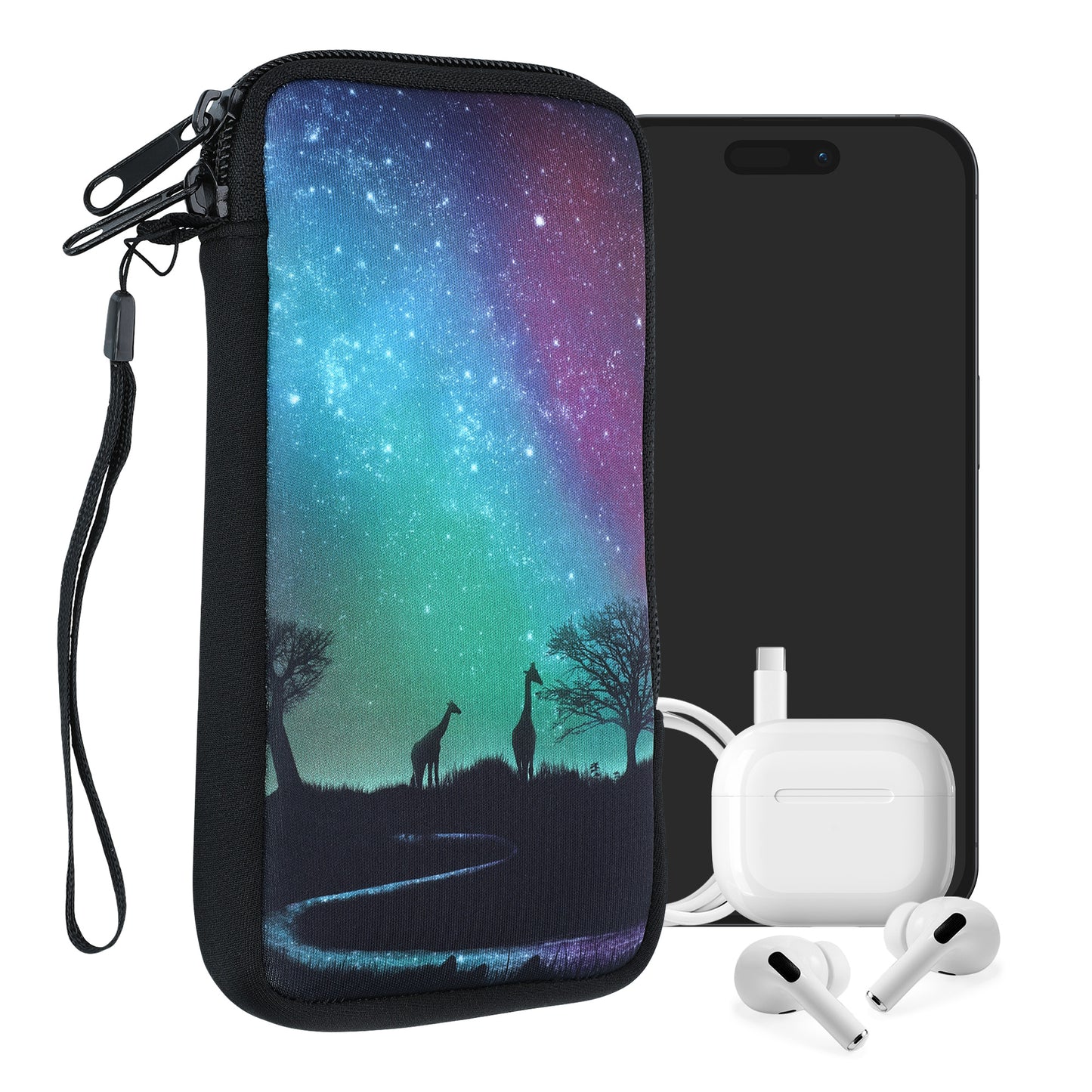 kwmobile Handytasche für Smartphones - Handy Tasche Hülle Cover Case Schutzhülle - Vögel Ast - 15,2 x 8,3 cm Innenmaße