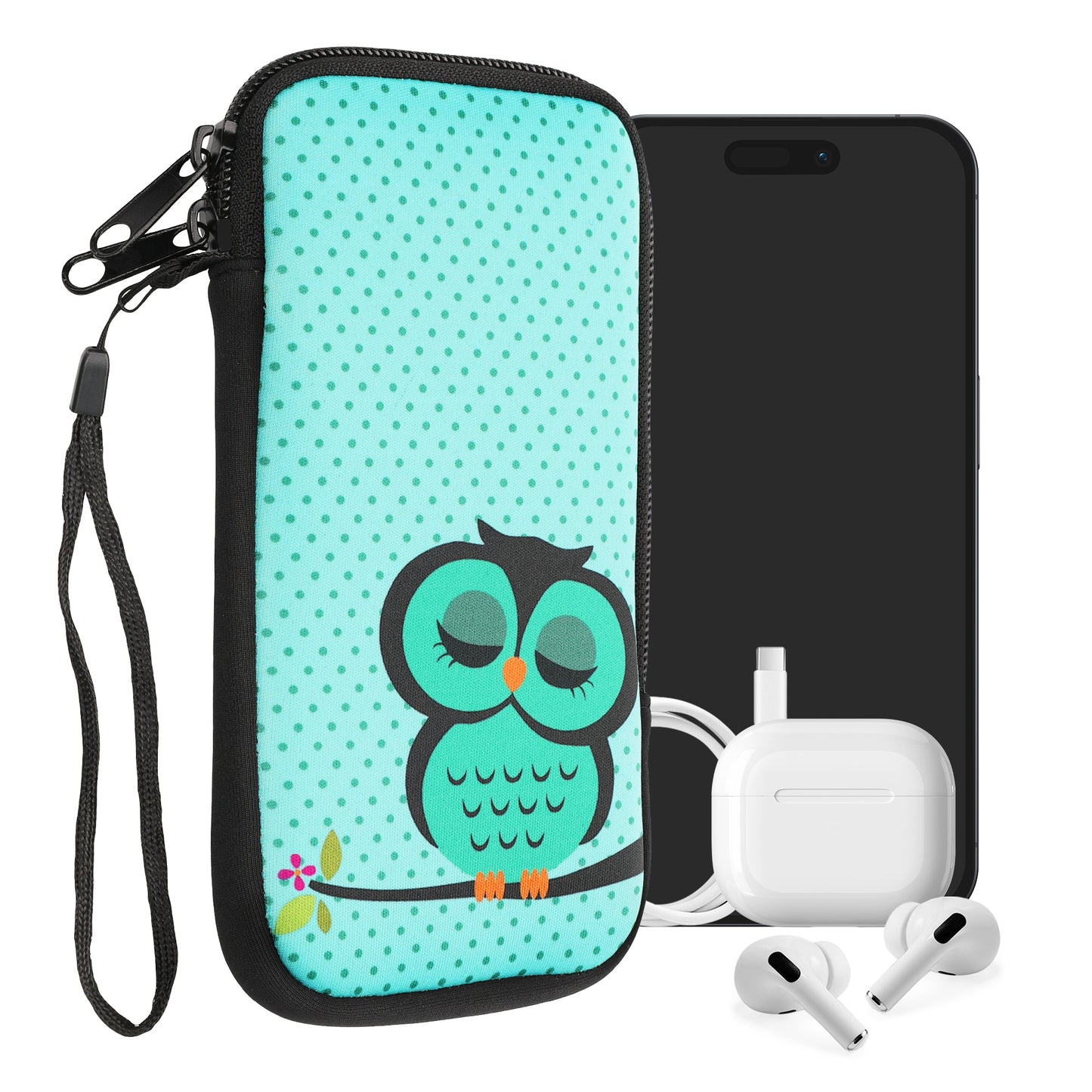 kwmobile Handytasche für Smartphones - Handy Tasche Hülle Cover Case Schutzhülle - Vögel Ast - 15,2 x 8,3 cm Innenmaße