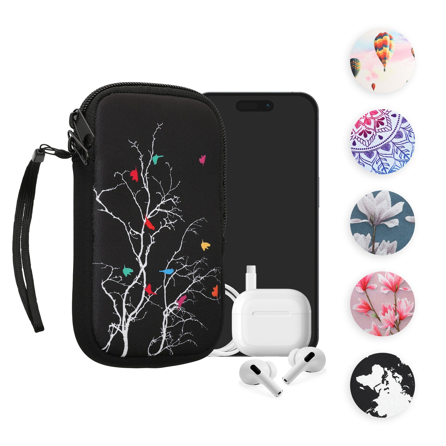 kwmobile Handytasche für Smartphones S - 4,5" - Neopren Handy Tasche Hülle Cover Case Schutzhülle - Neugierige Katze Grau Schwarz - 14,4 x 8,3 cm Innenmaße Grau S [dsg04]