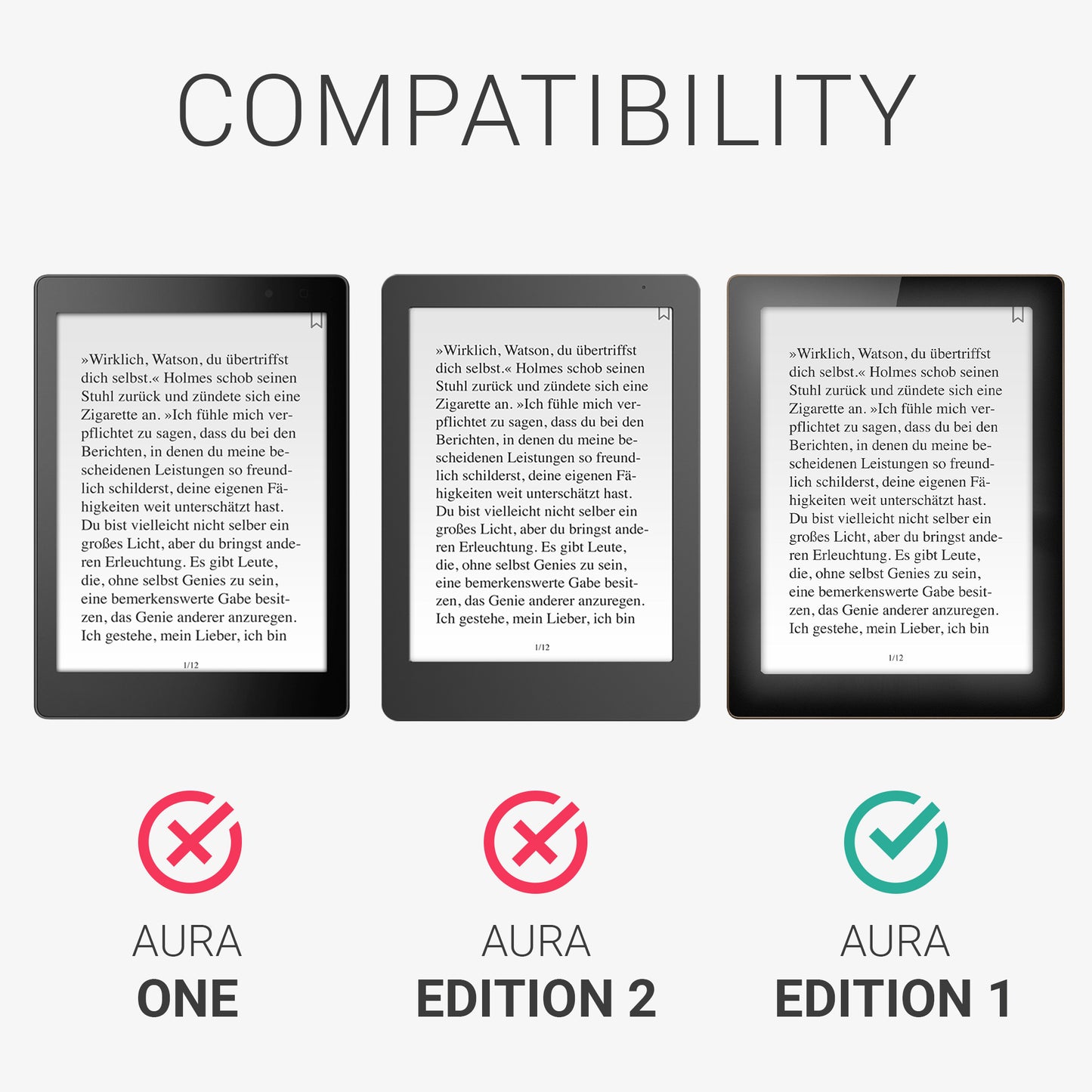 kwmobile Schutzhülle für Kobo Aura Edition 1 Hülle - eReader Flip Case mit Auto Sleep Funktion