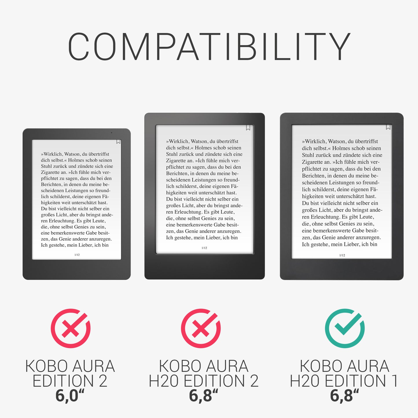 kwmobile Schutzhülle für Kobo Aura H2O Edition 1 Hülle - eReader Flip Case mit Auto Sleep Funktion