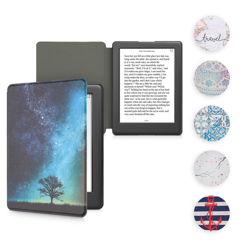kwmobile Klapphülle kompatibel mit Kobo Glo HD / Touch 2.0 Hülle - eReader Case - Travel Schriftzug Schwarz Mehrfarbig Schwarz  [dsg21]