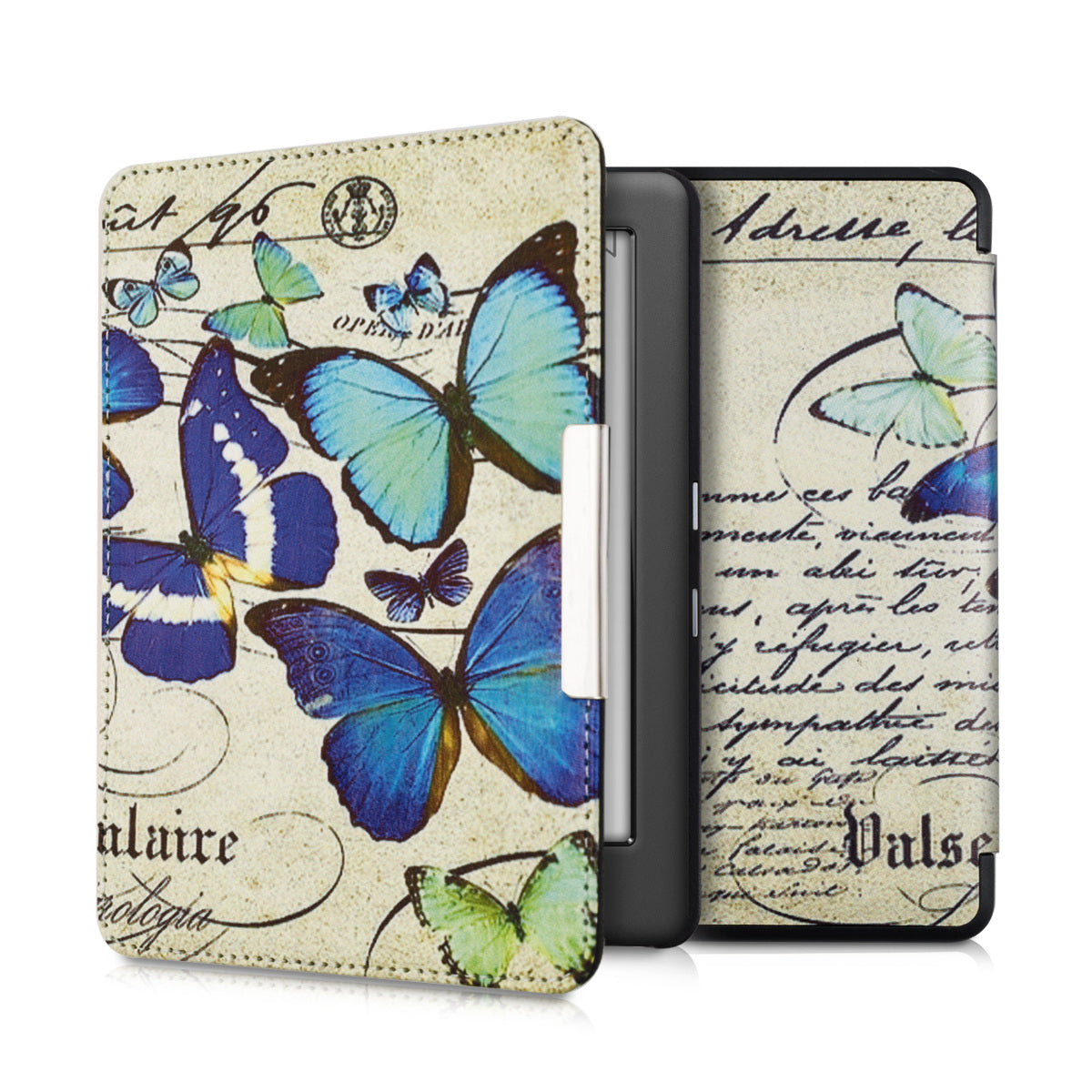 kwmobile Schutzhülle für Kobo Glo HD / Touch 2.0 Hülle - eReader Flip Case mit Auto Sleep Funktion - Schmetterlinge Vintage