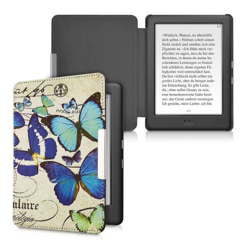 kwmobile Schutzhülle für Kobo Glo HD / Touch 2.0 Hülle - eReader Flip Case mit Auto Sleep Funktion - Schmetterlinge Vintage