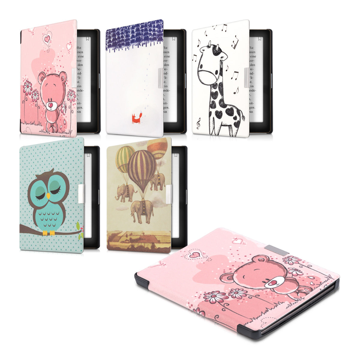 kwmobile Schutzhülle für Kobo Aura Edition 1 Hülle - eReader Flip Case mit Auto Sleep Funktion - Eule Schlaf mit Braun Mintgrün