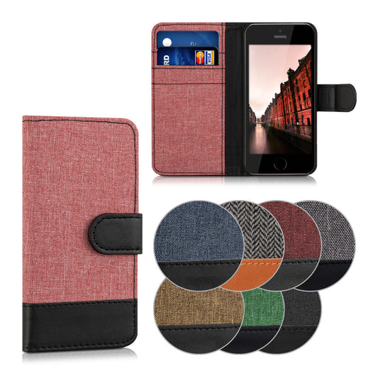 kwmobile Wallet Case kompatibel mit Apple iPhone SE (1.Gen 2016) / iPhone 5 / iPhone 5S - Hülle mit Ständer - Handyhülle Kartenfächer Anthrazit Schwarz Anthrazit  