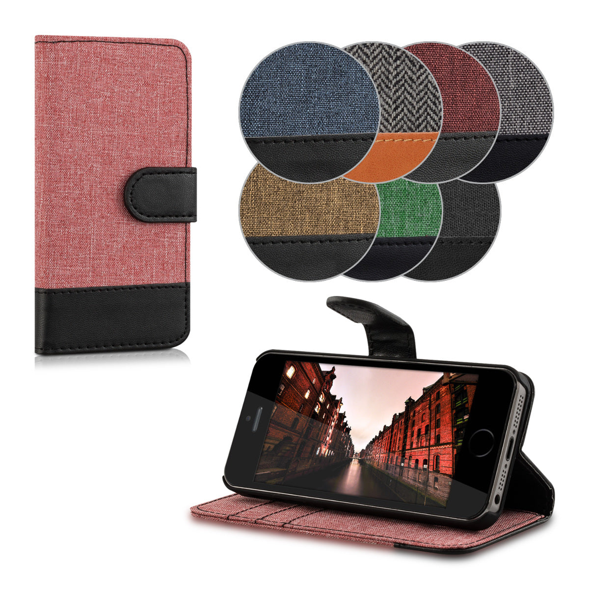 kwmobile Wallet Case kompatibel mit Apple iPhone SE (1.Gen 2016) / iPhone 5 / iPhone 5S - Hülle mit Ständer - Handyhülle Kartenfächer Schwarz