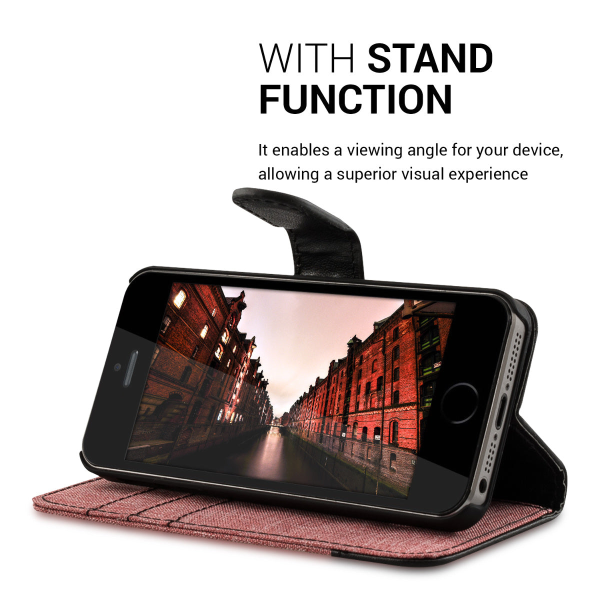 kwmobile Wallet Case kompatibel mit Apple iPhone SE (1.Gen 2016) / iPhone 5 / iPhone 5S - Hülle mit Ständer - Handyhülle Kartenfächer Schwarz