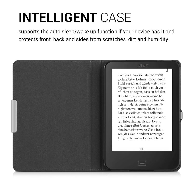 kwmobile Schutzhülle für Tolino Shine 2 HD Hülle - eReader Flip Case mit Auto Sleep Funktion - Ranken Schmetterling