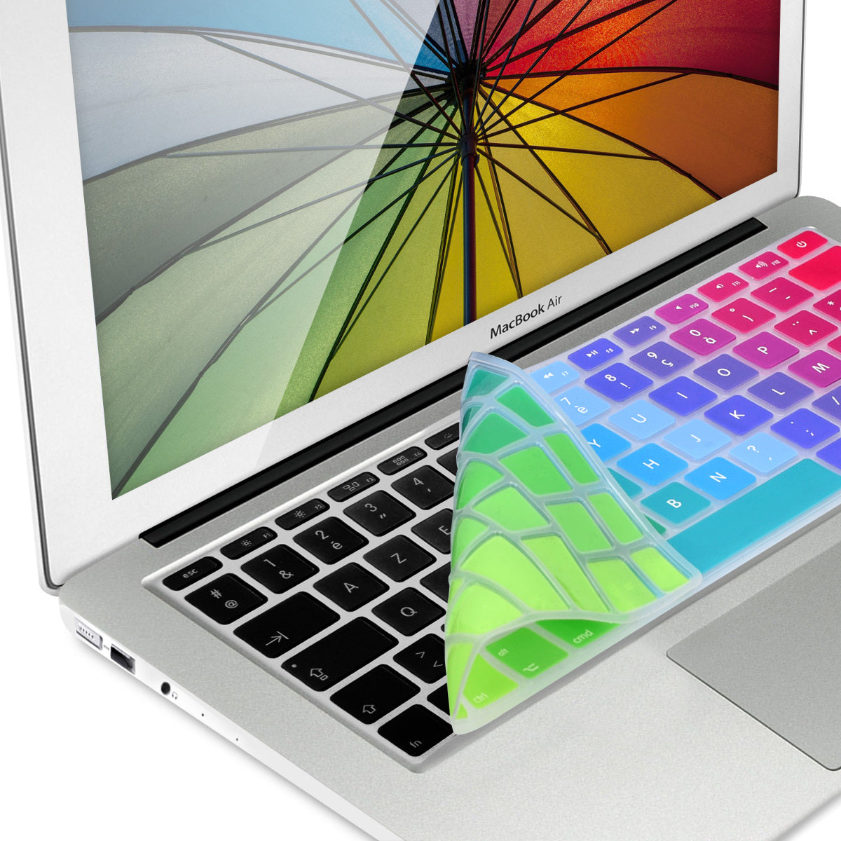 kwmobile Silikon Tastaturschutz AZERTY (Frankreich, Belgien) kompatibel mit Apple MacBook Air 13''/Pro Retina 13''/15'' (bis Mitte 2016) A1369, A1466, A1502, A1425, A1398 - Farbverlauf Mehrfarbig Grün Blau Mehrfarbig  [dsg01]