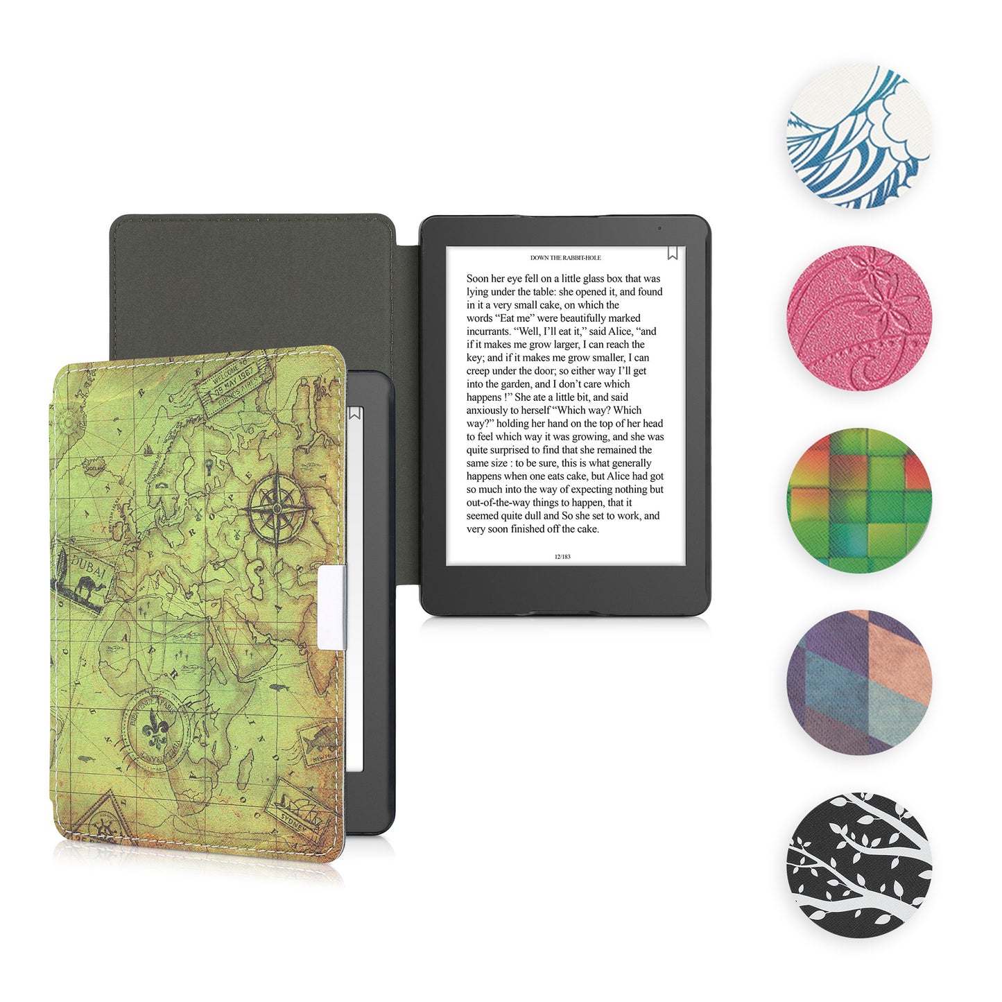 kwmobile Klapphülle kompatibel mit Kobo Aura Edition 2 Hülle - eReader Case - Travel Vintage Braun Hellbraun Braun  [dsg27]