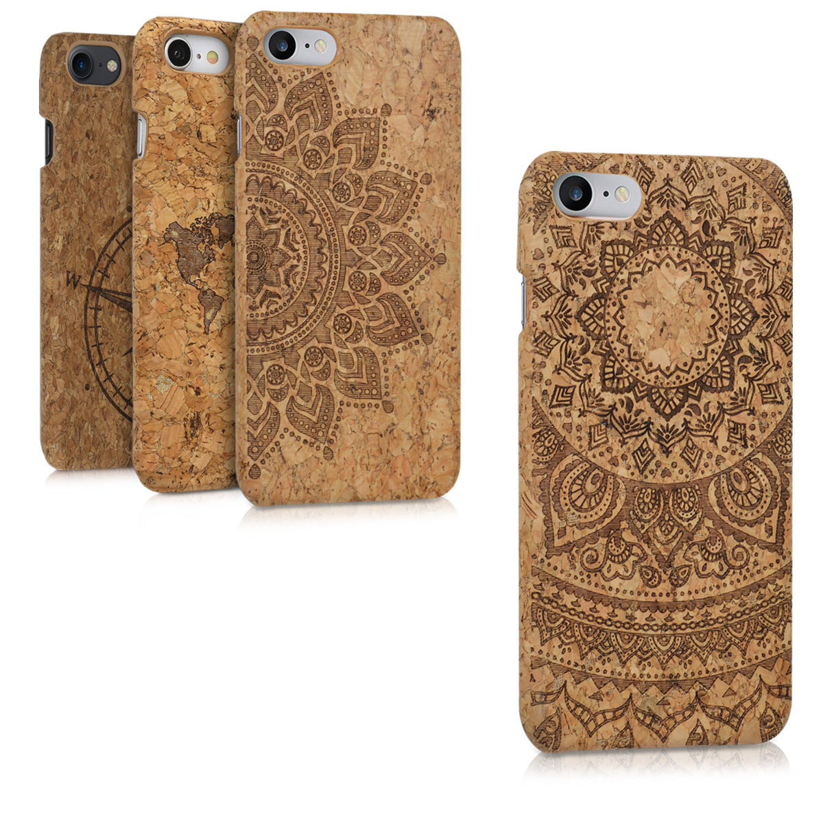 kwmobile Hülle kompatibel mit Apple iPhone SE (2022) / iPhone SE (2020) / iPhone 8 / iPhone 7 - Kork Handyhülle - Handy Case Cover Schutzhülle Aufgehende Sonne Dunkelbraun Hellbraun Dunkelbraun  [dsg02]