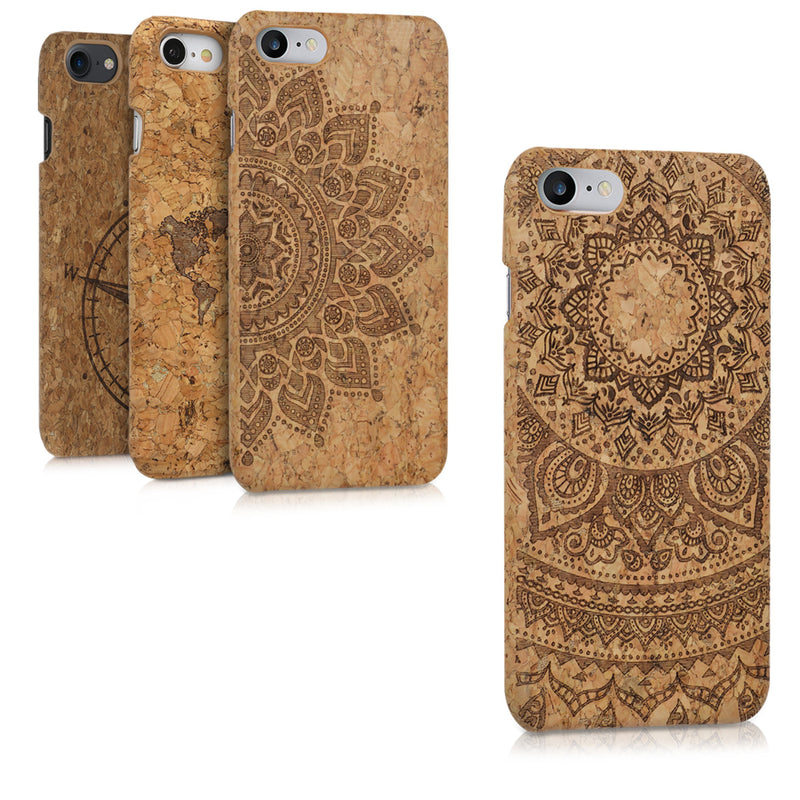 kwmobile Hülle kompatibel mit Apple iPhone SE (2022) / iPhone SE (2020) / iPhone 8 / iPhone 7 - Kork Handyhülle - Handy Case Cover Schutzhülle Aufgehende Sonne Dunkelbraun Hellbraun Dunkelbraun  [dsg02]