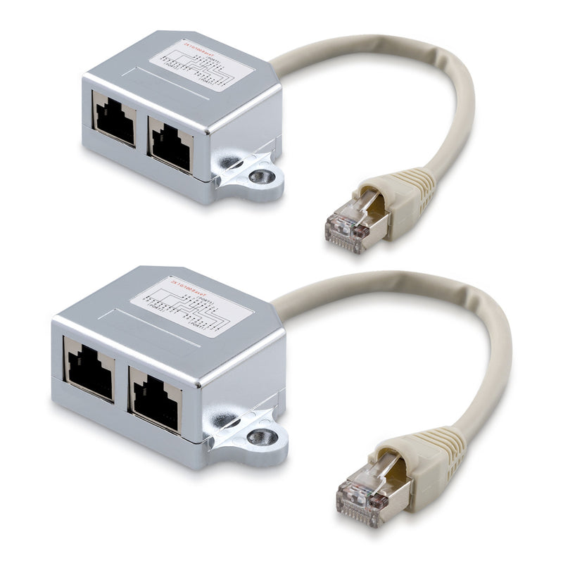kwmobile 2x Netzwerkkabel Splitter Anschlussverdoppler - Netzwerk LAN Anschluss Verteiler - T-Adapter LAN-Kabel - RJ45 Stecker auf 2x RJ45 Ethernet Weiß  