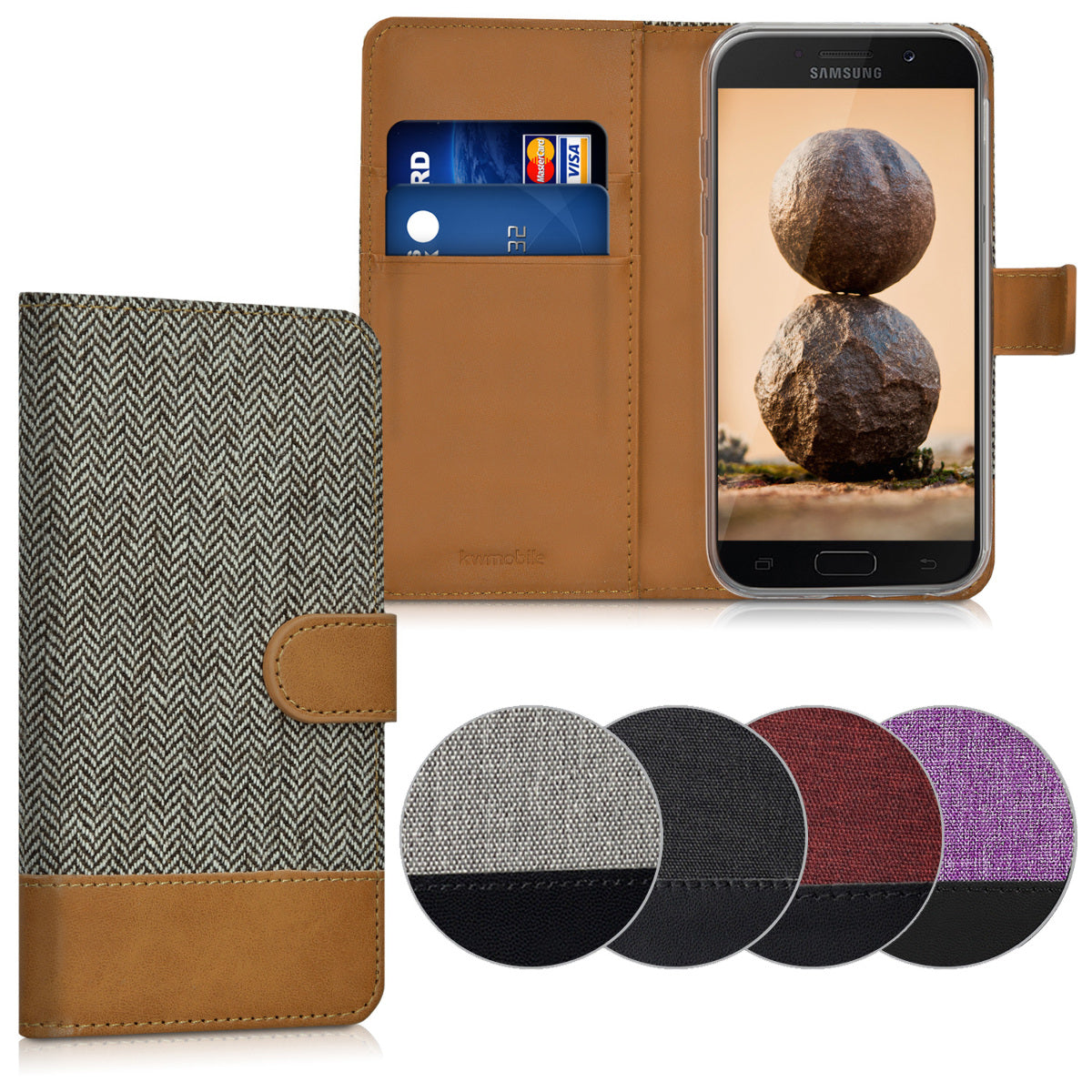 kwmobile Wallet Case kompatibel mit Samsung Galaxy A5 (2017) - Hülle mit Ständer - Handyhülle Kartenfächer Dunkelgrau Braun Dunkelgrau  