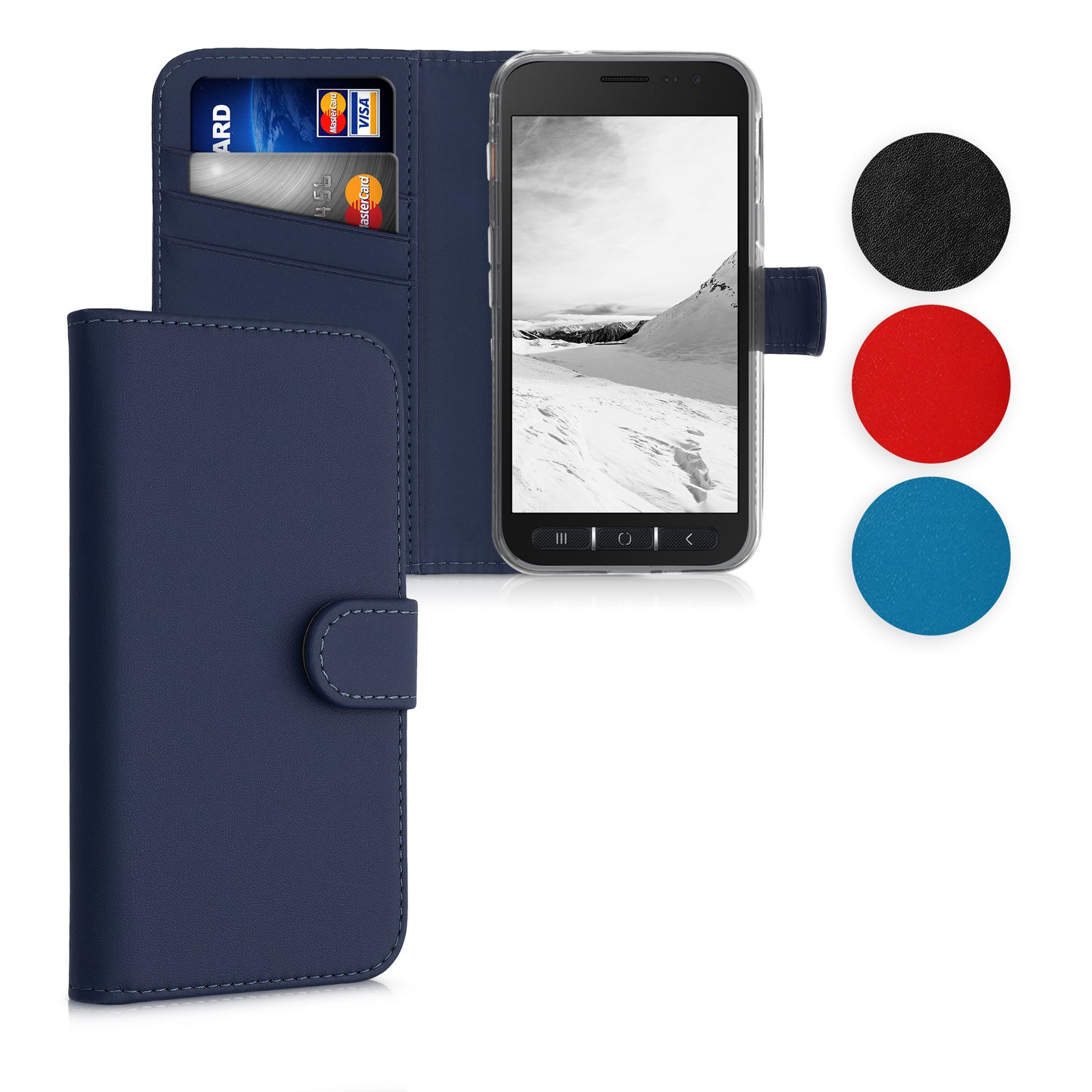 kwmobile Hülle kompatibel mit Samsung Galaxy Xcover 4 / 4S - Kunstleder Handyhülle mit Kartenfächern - in Schwarz Schwarz  
