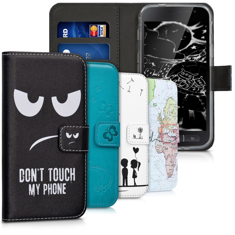 kwmobile Wallet Case kompatibel mit Samsung Galaxy Xcover 4 / 4S Hülle - Cover mit Ständer und Kartenfächern - Don't touch my Phone Weiß Schwarz Weiß  [dsg01]