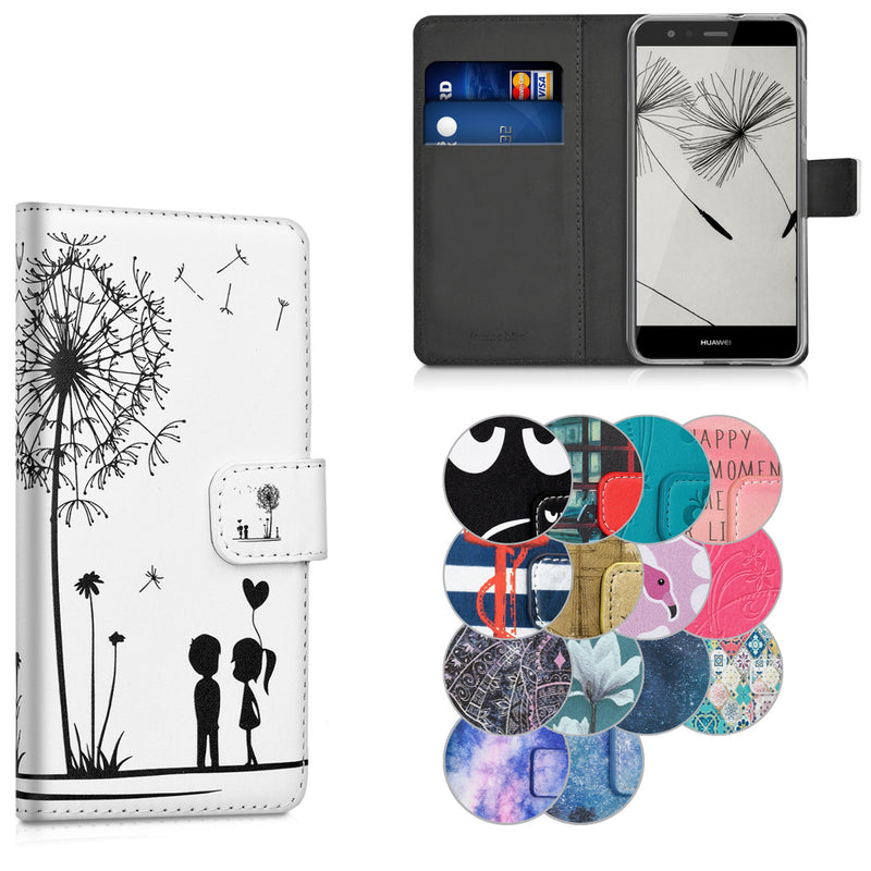 kwmobile Wallet Case kompatibel mit Huawei P10 Lite Hülle - Cover mit Ständer und Kartenfächern - Magnolien Taupe Weiß Blaugrau Taupe  [dsg11]