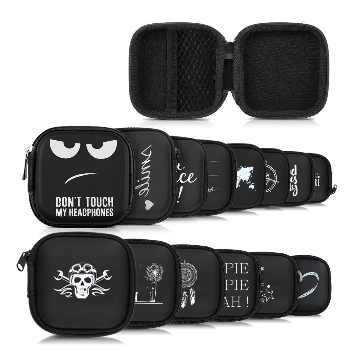 kwmobile In-Ear Kopfhörer Tasche - In Ear Headphones Schutztasche - Earphones Etui Case Cover Hülle für Kopfhörer Katze Meow Grau Schwarz Grau  [dsg02]