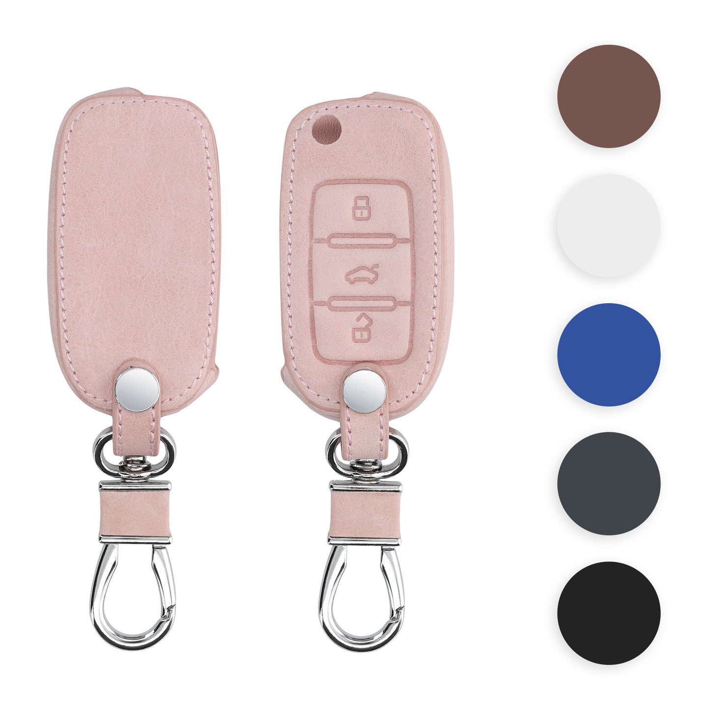 kwmobile Autoschlüssel Kunstleder Hülle kompatibel mit VW Skoda Seat 3-Tasten Autoschlüssel - Schlüsselhülle in Marineblau Hellbraun Marineblau  