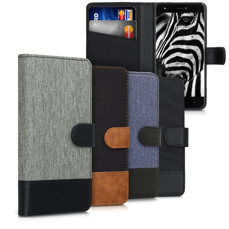 kwmobile Wallet Case kompatibel mit bq Aquaris X / X Pro - Hülle mit Ständer - Handyhülle Kartenfächer Grau Schwarz Grau  [dsg01]