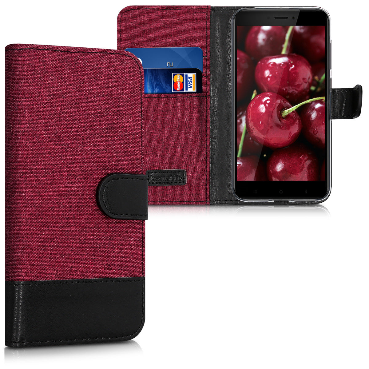 kwmobile Wallet Case kompatibel mit Xiaomi Redmi 4X - Hülle mit Ständer - Handyhülle Kartenfächer Dunkelrot Schwarz Dunkelrot  