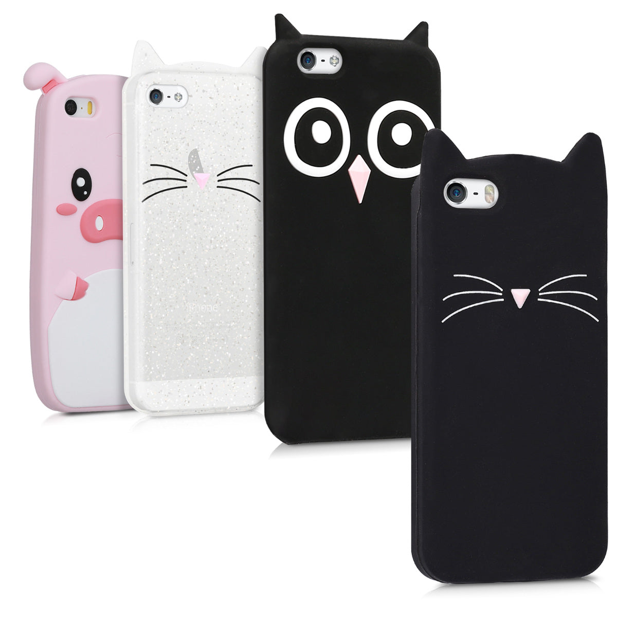 kwmobile Schutzhülle kompatibel mit Apple iPhone SE (1.Gen 2016) / iPhone 5 / iPhone 5S - Hülle Handy - Handyhülle - Silikon Cover Case Katze Schwarz Weiß Schwarz  [dsg01]