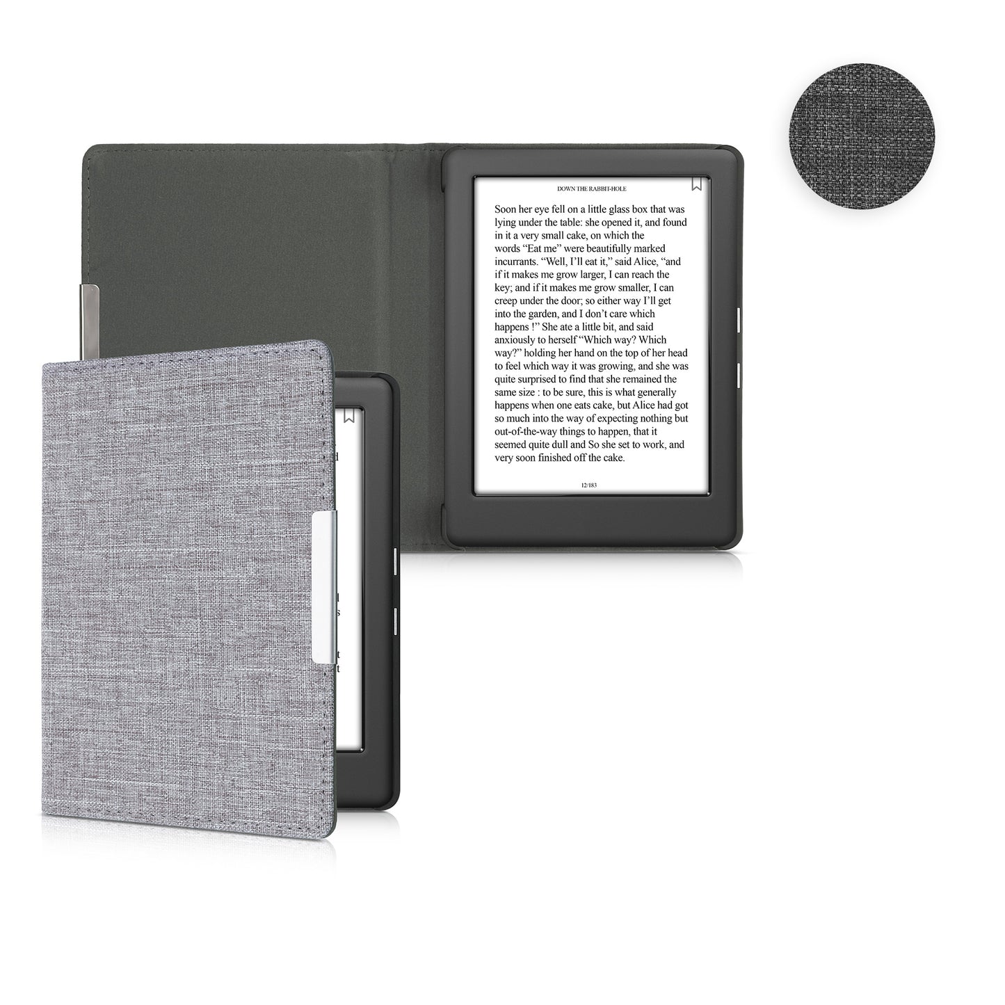 kwmobile Hülle kompatibel mit Kobo Glo HD / Touch 2.0 - Stoff eReader Schutzhülle Cover Case - Dunkelgrau Dunkelgrau  