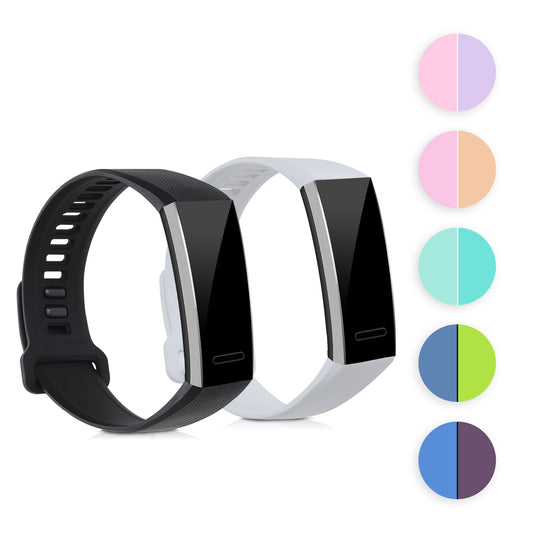 kwmobile 2x Uhrenarmband für Huawei Band 2 / Band 2 Pro Armband - Fitnesstracker Band Set aus TPU Silikon - Ersatzarmband Smartwatch - Weiß Schwarz Weiß  