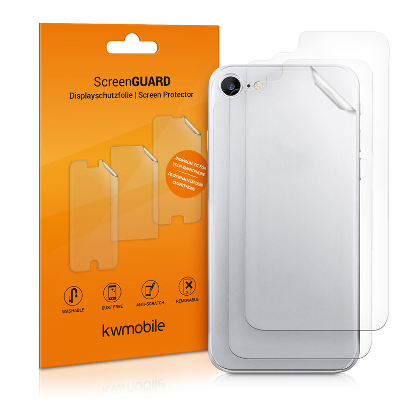 kwmobile 3x Schutzfolie Rückseite kompatibel mit Apple iPhone 8 / SE (2020) - Folie Backcover Smartphone - Handyfolie transparent Transparent  