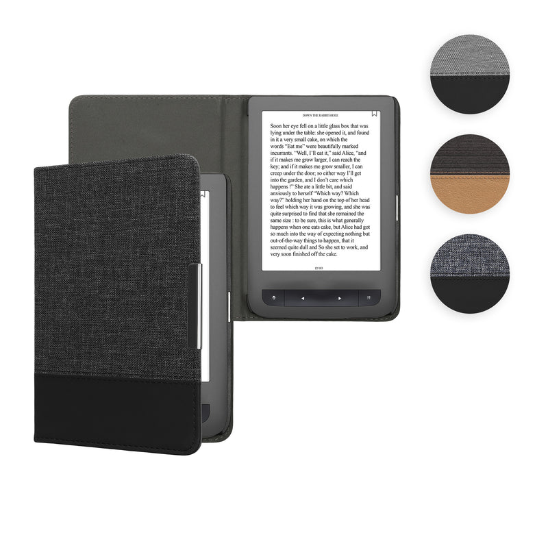 kwmobile Hülle kompatibel mit Pocketbook Touch Lux 3/Basic Lux/Basic Touch 2 - Canvas eReader Schutzhülle Cover Case - Anthrazit Schwarz Anthrazit  