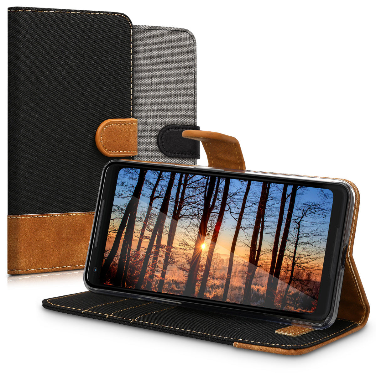 kwmobile Wallet Case kompatibel mit Google Pixel 2 XL - Hülle mit Ständer - Handyhülle Kartenfächer