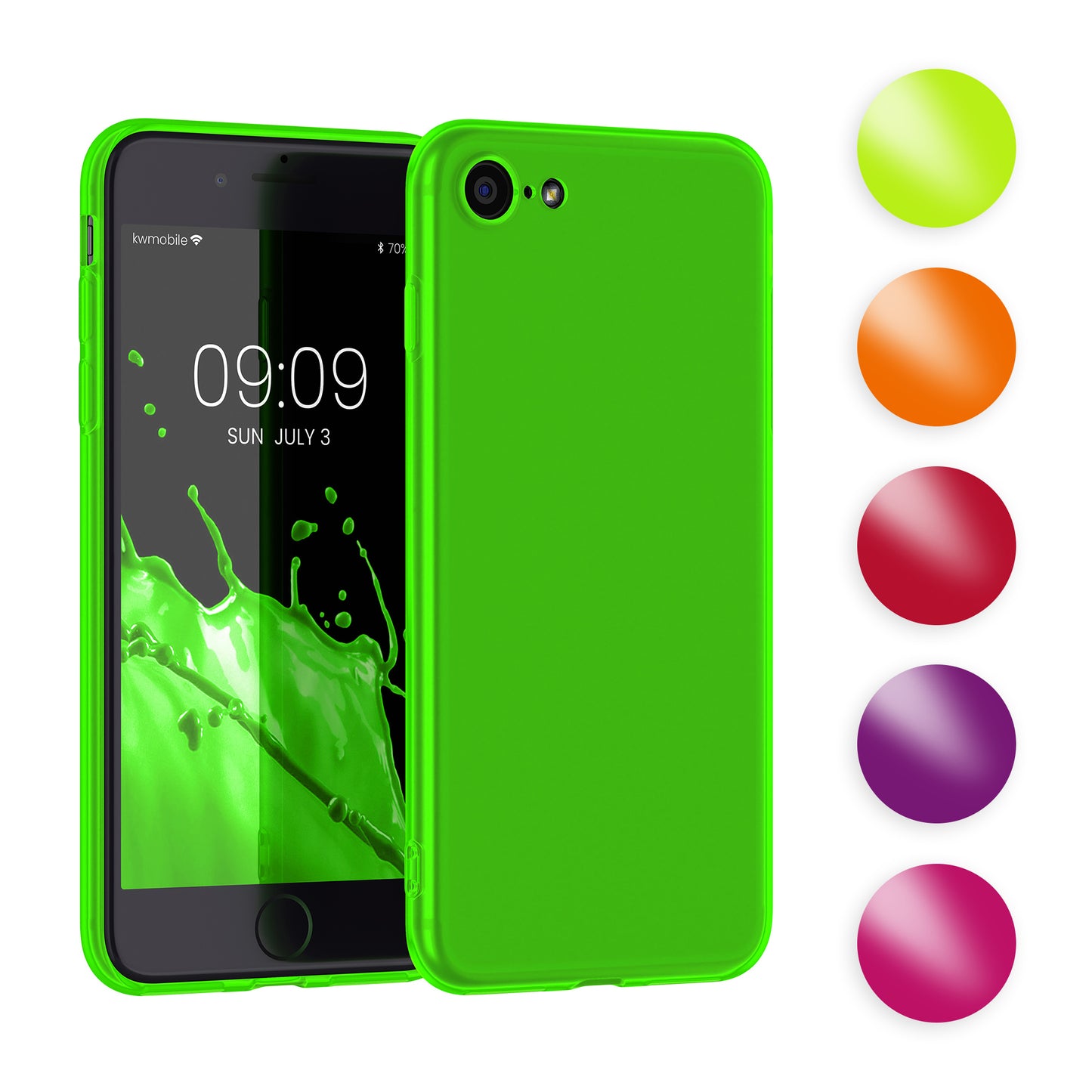 kwmobile Hülle kompatibel mit Apple iPhone SE (2022) / iPhone SE (2020) / iPhone 8 / iPhone 7 Hülle - weiches TPU Silikon Case - Cover geeignet für kabelloses Laden - Neon Violett Neon Violett  