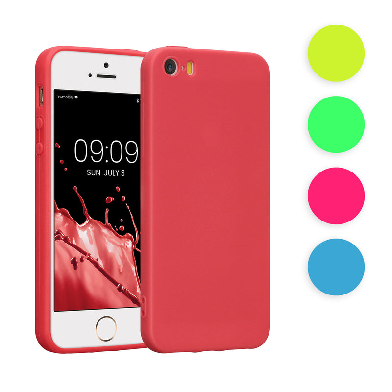 kwmobile Hülle kompatibel mit Apple iPhone SE (1.Gen 2016) / iPhone 5 / iPhone 5S Hülle - weiches TPU Silikon Case - Cover geeignet für kabelloses Laden - Neon Rot Neon Rot  