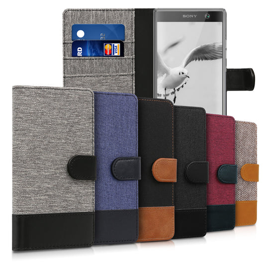 kwmobile Wallet Case kompatibel mit Sony Xperia XA2 - Hülle mit Ständer - Handyhülle Kartenfächer Grau Schwarz Grau  