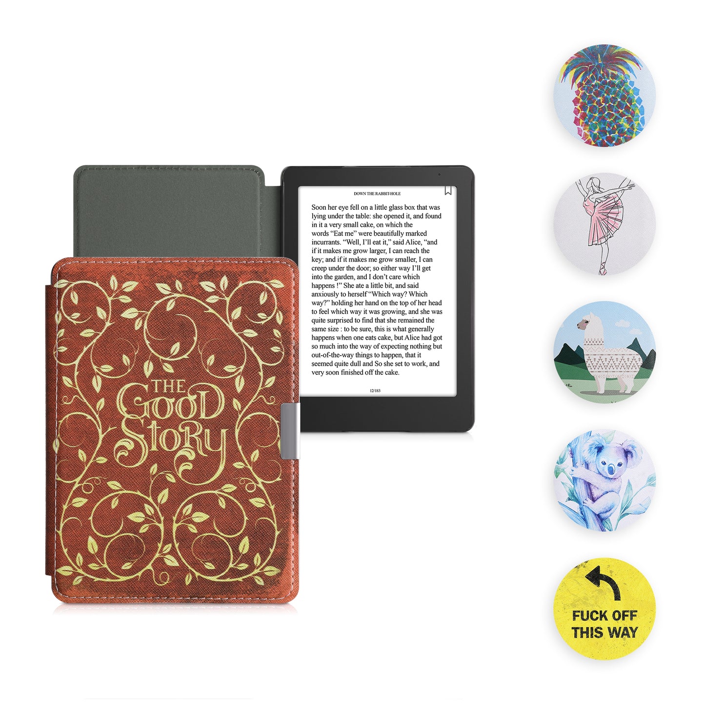 kwmobile Klapphülle kompatibel mit Kobo Aura Edition 2 Hülle - eReader Case - Bücherregal mit Pflanzen Blau Grün Pink Blau  [dsg42]
