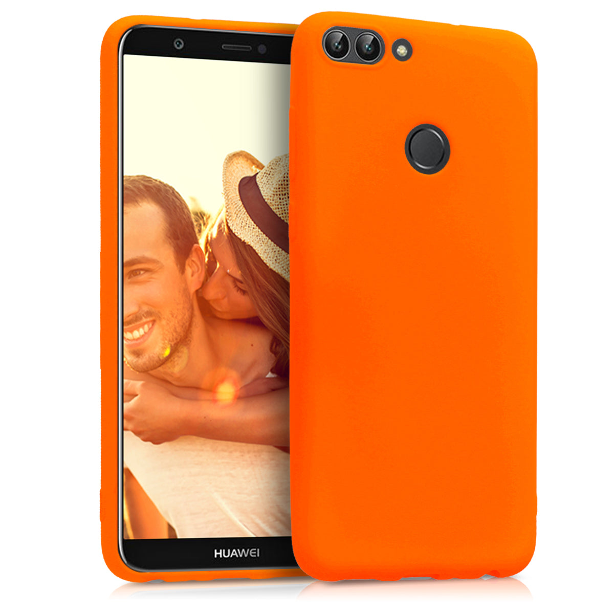 kwmobile Hülle kompatibel mit Huawei Enjoy 7S / P Smart (2017) Hülle - weiches TPU Silikon Case - Cover geeignet für kabelloses Laden - Neon Orange Neon Orange  