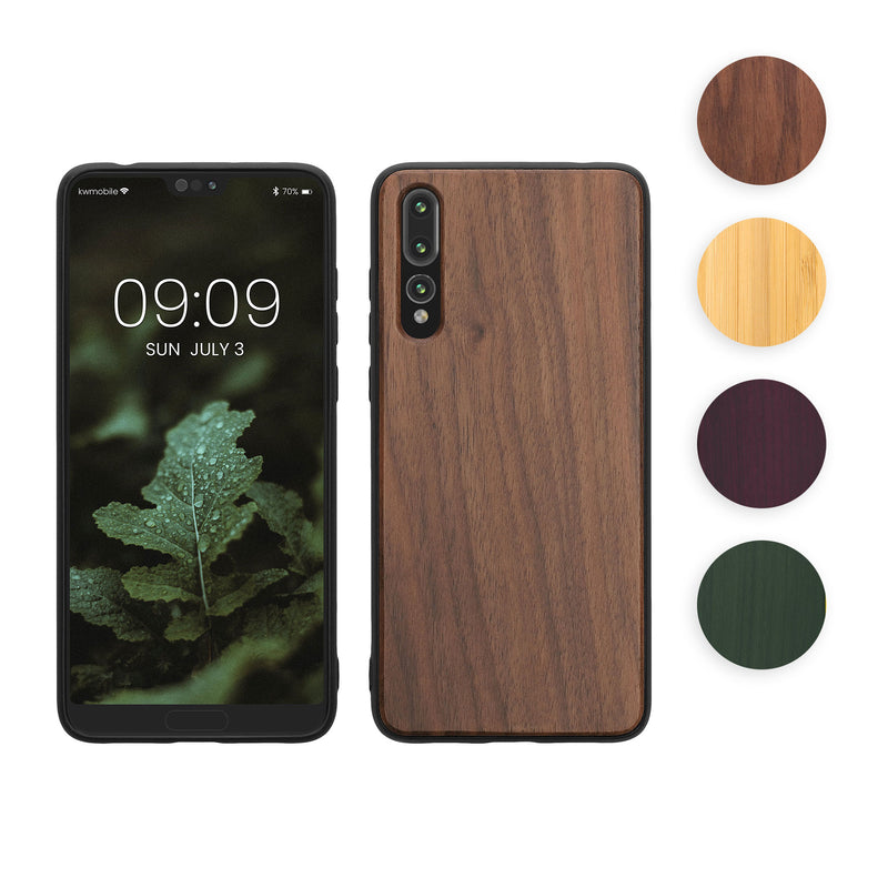 kwmobile Hülle kompatibel mit Huawei P20 Pro Hülle - Holz Case - stoßfestes Handy Cover - TPU Handyhülle in Dunkelbraun Dunkelbraun  
