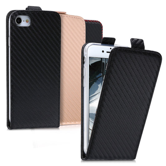 kwmobile Hülle kompatibel mit Apple iPhone SE (2022) / iPhone SE (2020) / iPhone 8 / iPhone 7 - Handy Case Handyhülle - Flip Schutzhülle - Carbon Schwarz Schwarz  